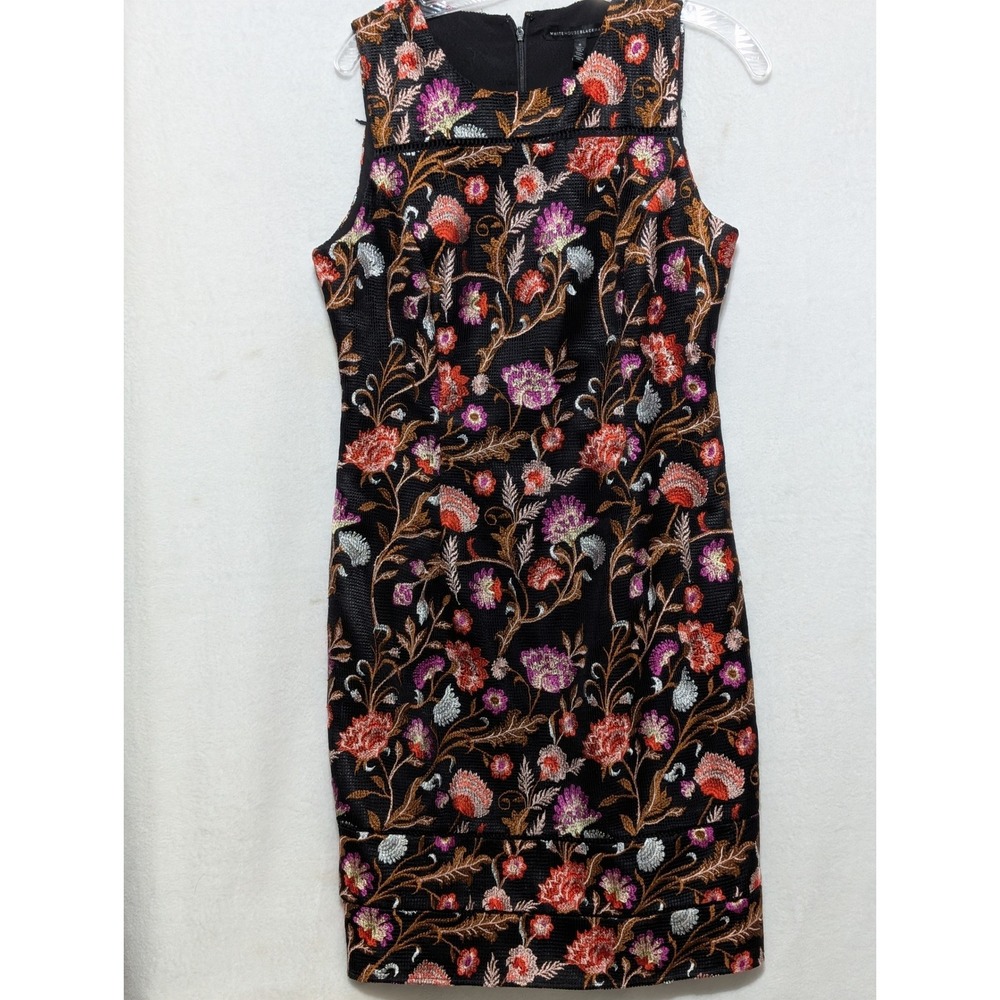 White House Black Market Floral Embroidered Mesh Sheath Dress Black Size 8